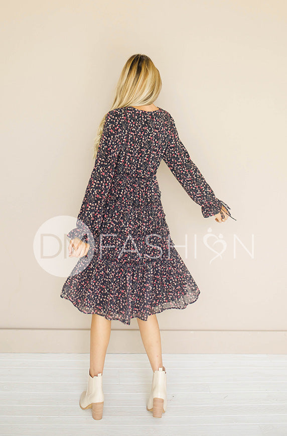 Becca Black Floral Midi Dress -  DM Exclusive - Nursing Friendly - Maternity Friendly - FINAL SALE