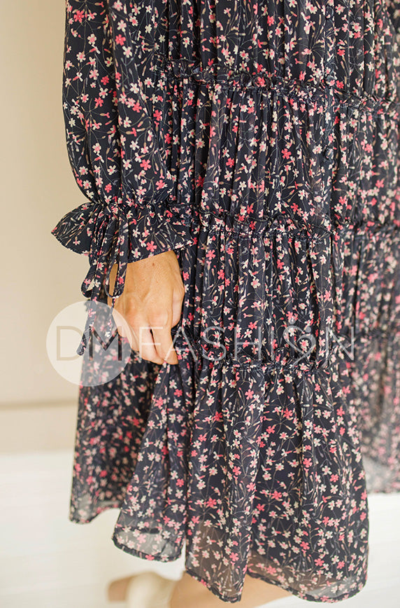 Becca Black Floral Midi Dress -  DM Exclusive - Nursing Friendly - Maternity Friendly - FINAL SALE