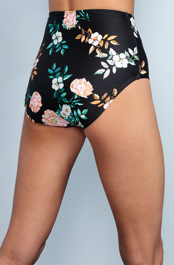 High Waist Bottom - Black Retro Floral - FINAL SALE