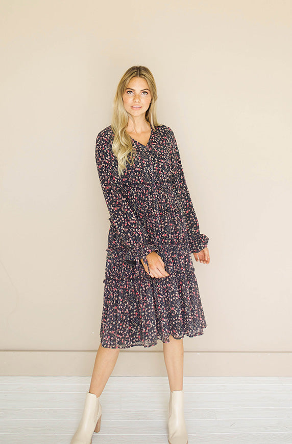 Becca Black Floral Midi Dress -  DM Exclusive - Nursing Friendly - Maternity Friendly - FINAL SALE