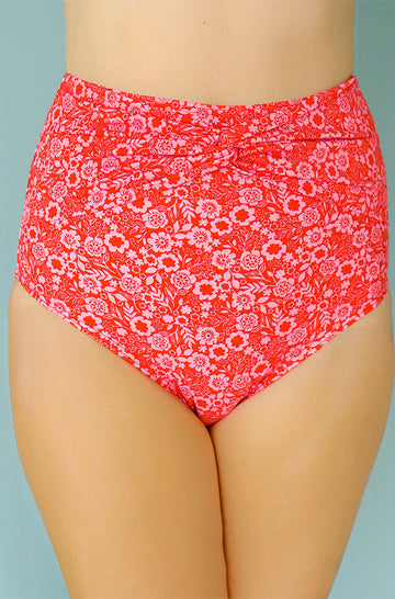 High Waist Front Twist Bottom - Marigold Cherry Red