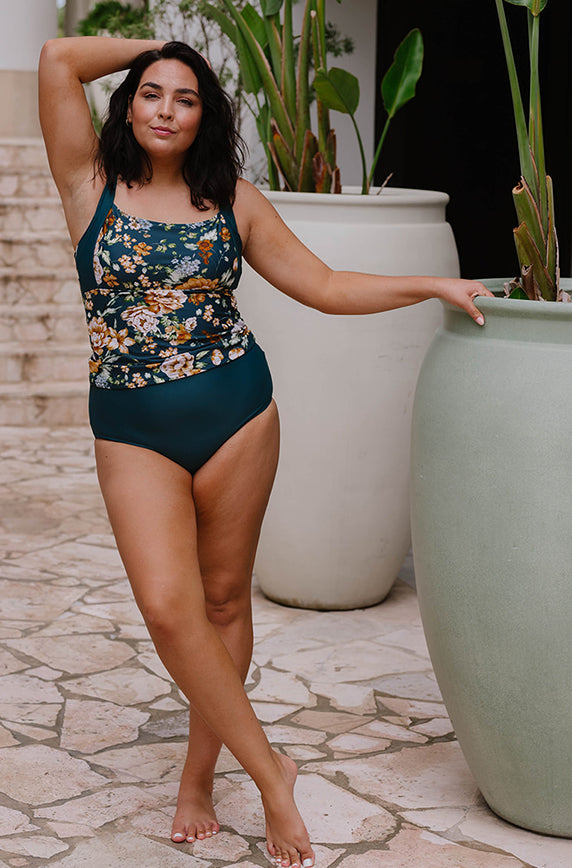 Square Neck Midkini Top - Jardin Du Chateau Teal