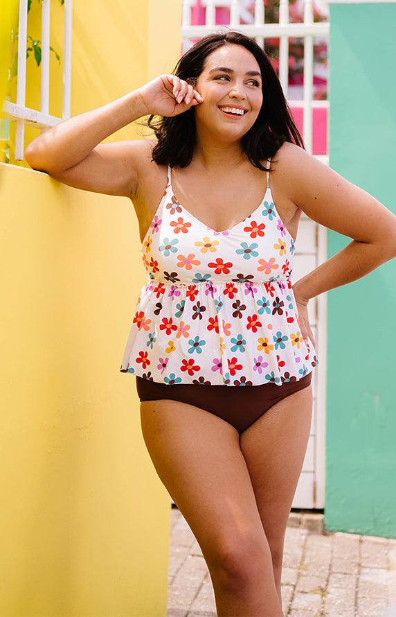 V Peplum Tankini Top - Peace N' Love Cream