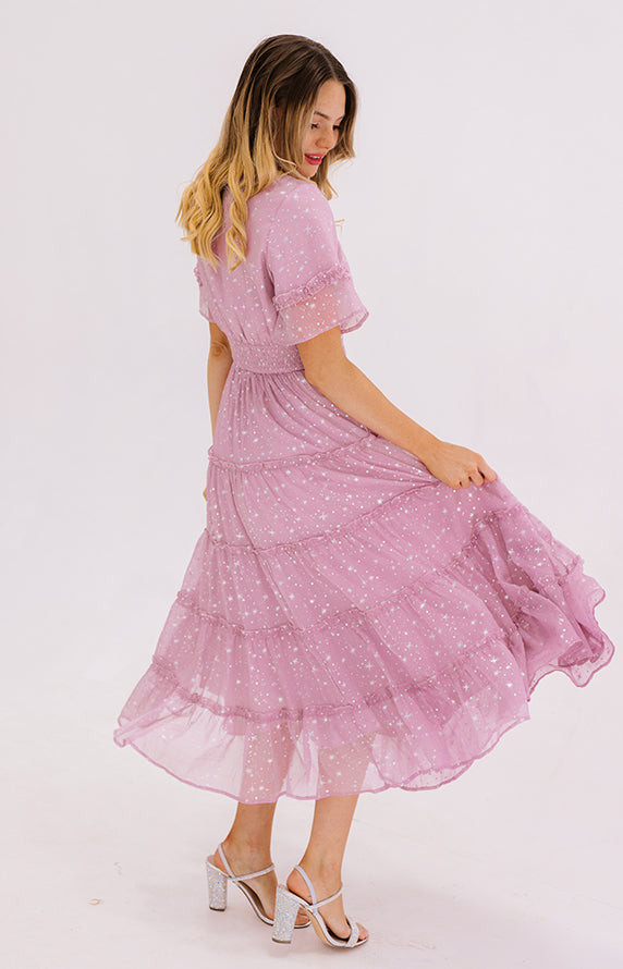 Dakota Orchid Haze Silver Stars Dress - DM Exclusive - Maternity Friendly- FINAL SALE