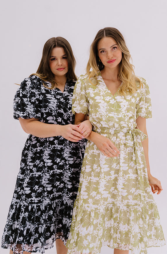 Tara Black Satin Floral Dress ¨C DM Exclusive ¨C Nursing Friendly - Maternity Friendly - FINAL SALE