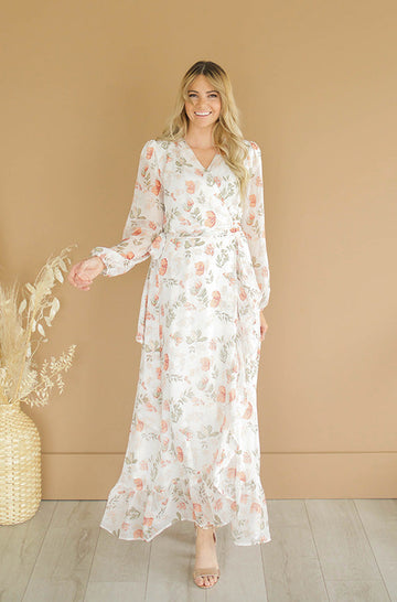 Melanee Cr¨¦am Floral Wrap Dress - DM Exclusive - Maternity Friendly - FINAL SALE