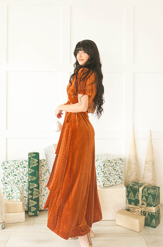 Addison Ribbed Velvet Rust Dress - FINAL SALE