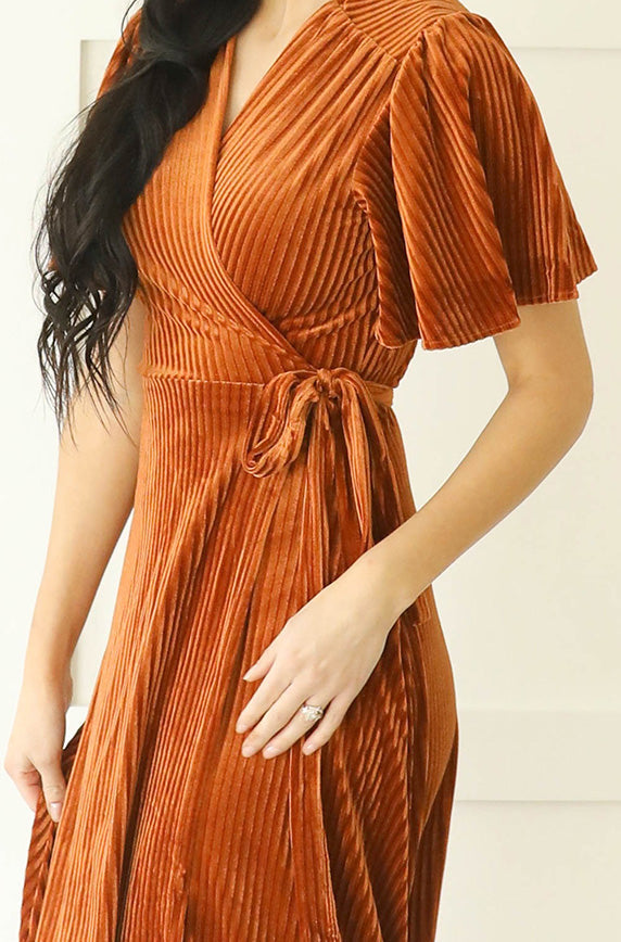 Addison Ribbed Velvet Rust Dress - FINAL SALE