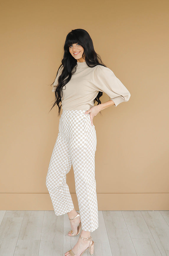 Jo Taupe Checkered Pants - FINAL SALE