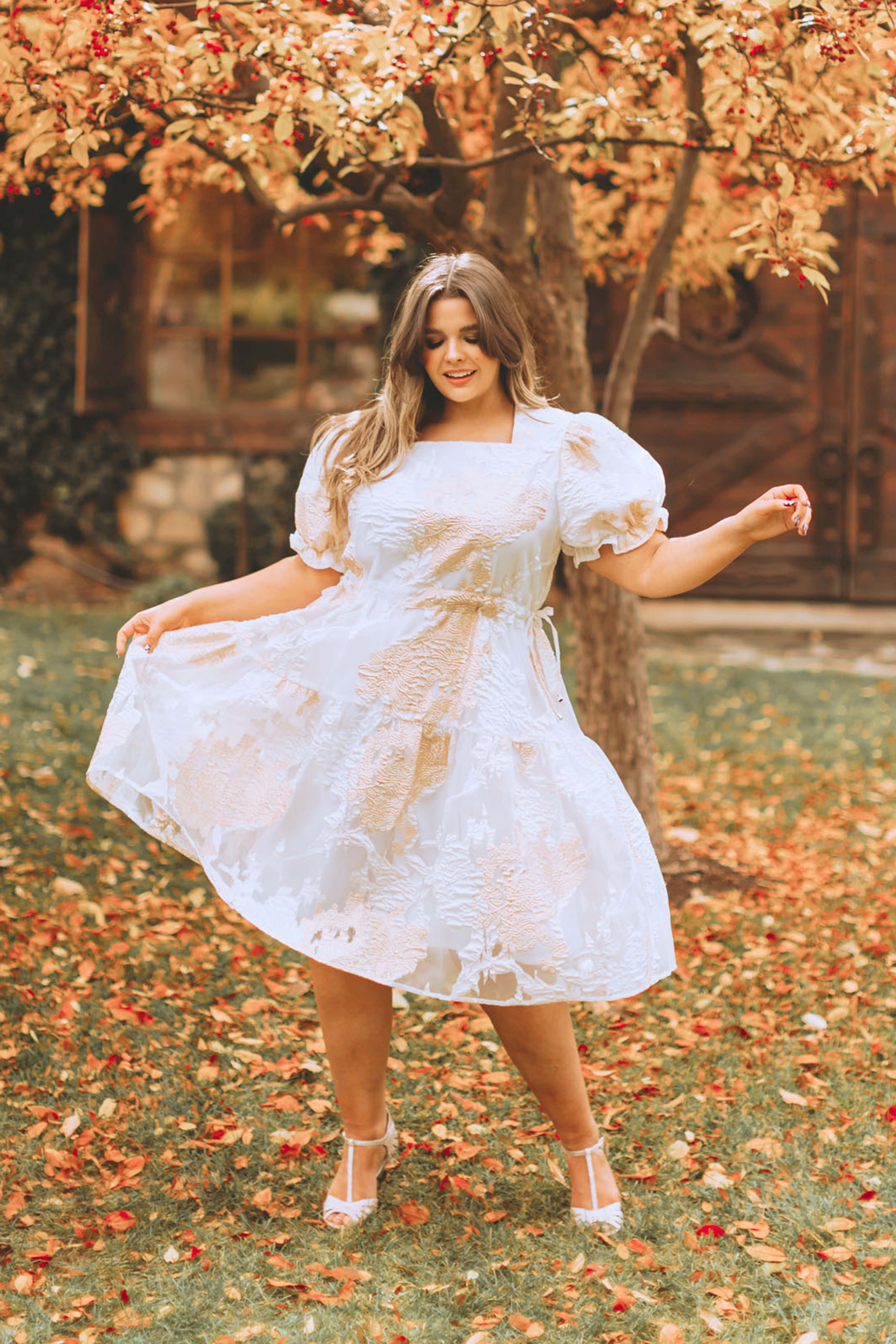 Ellis Jacquard White/Gold Velvet Dress - DM Exclusive - Maternity Friendly - FINAL SALE