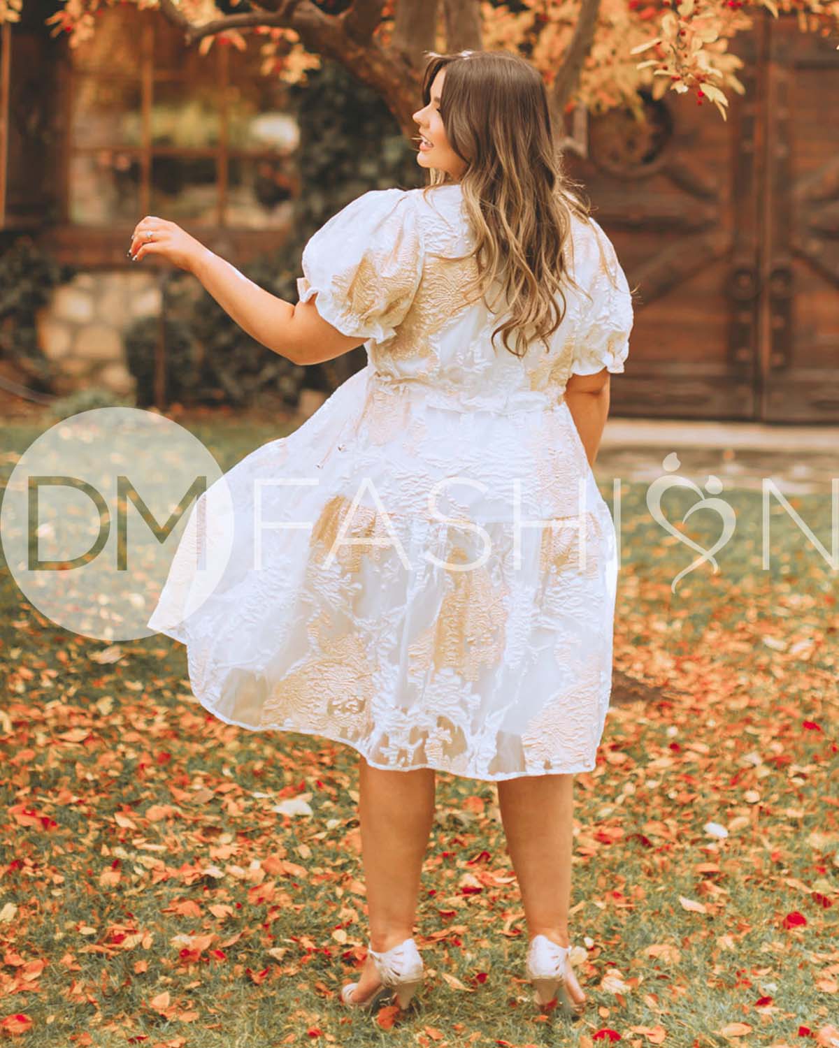 Ellis Jacquard White/Gold Velvet Dress - DM Exclusive - Maternity Friendly - FINAL SALE