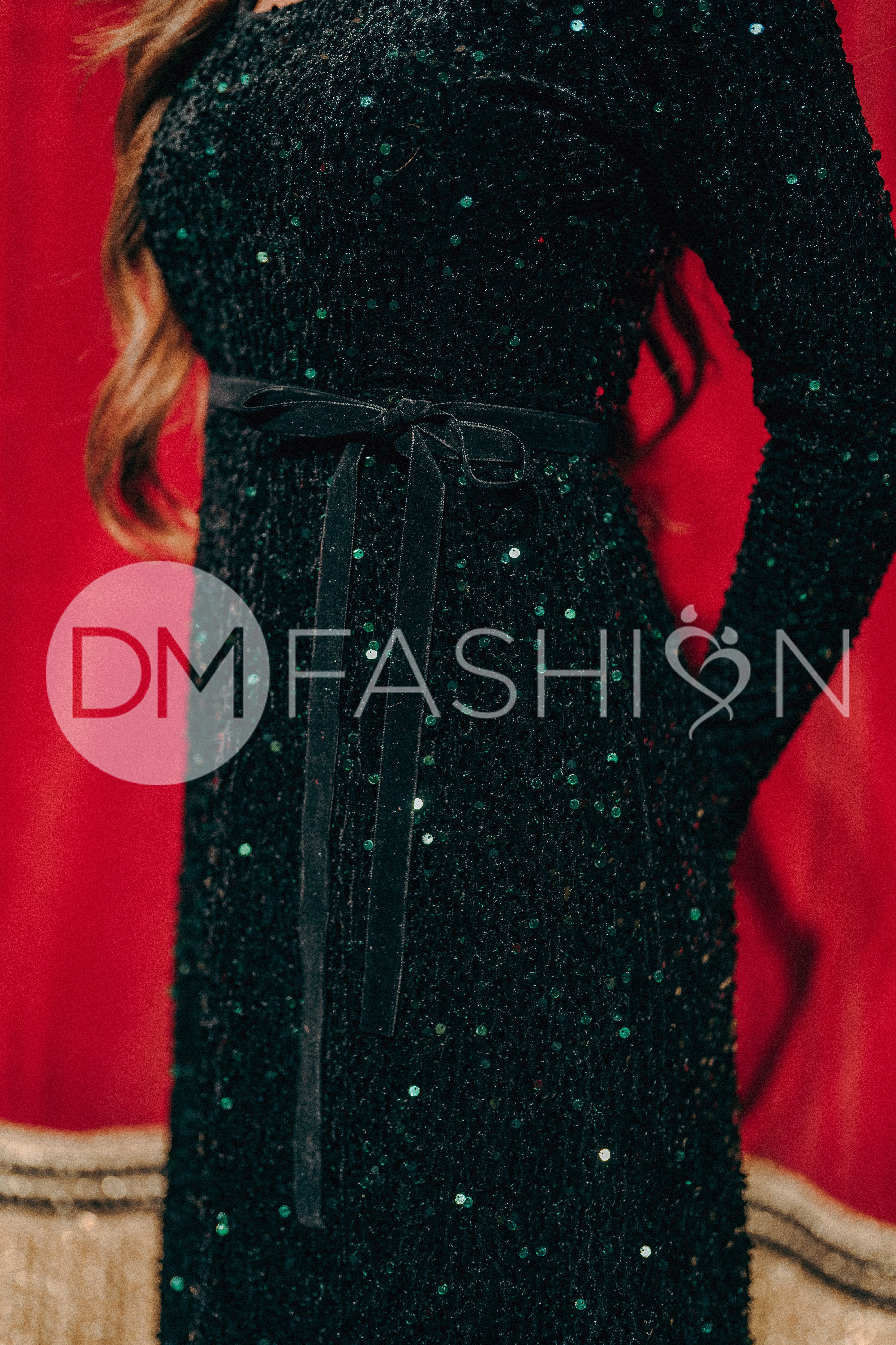 Catherine Black Emerald Sequin Dress - DM Exclusive - Maternity Friendly