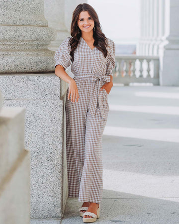 Inverness Nutmeg Gingham Jumpsuit - DM Exclusive - Nursing Friendly - FINAL SALE