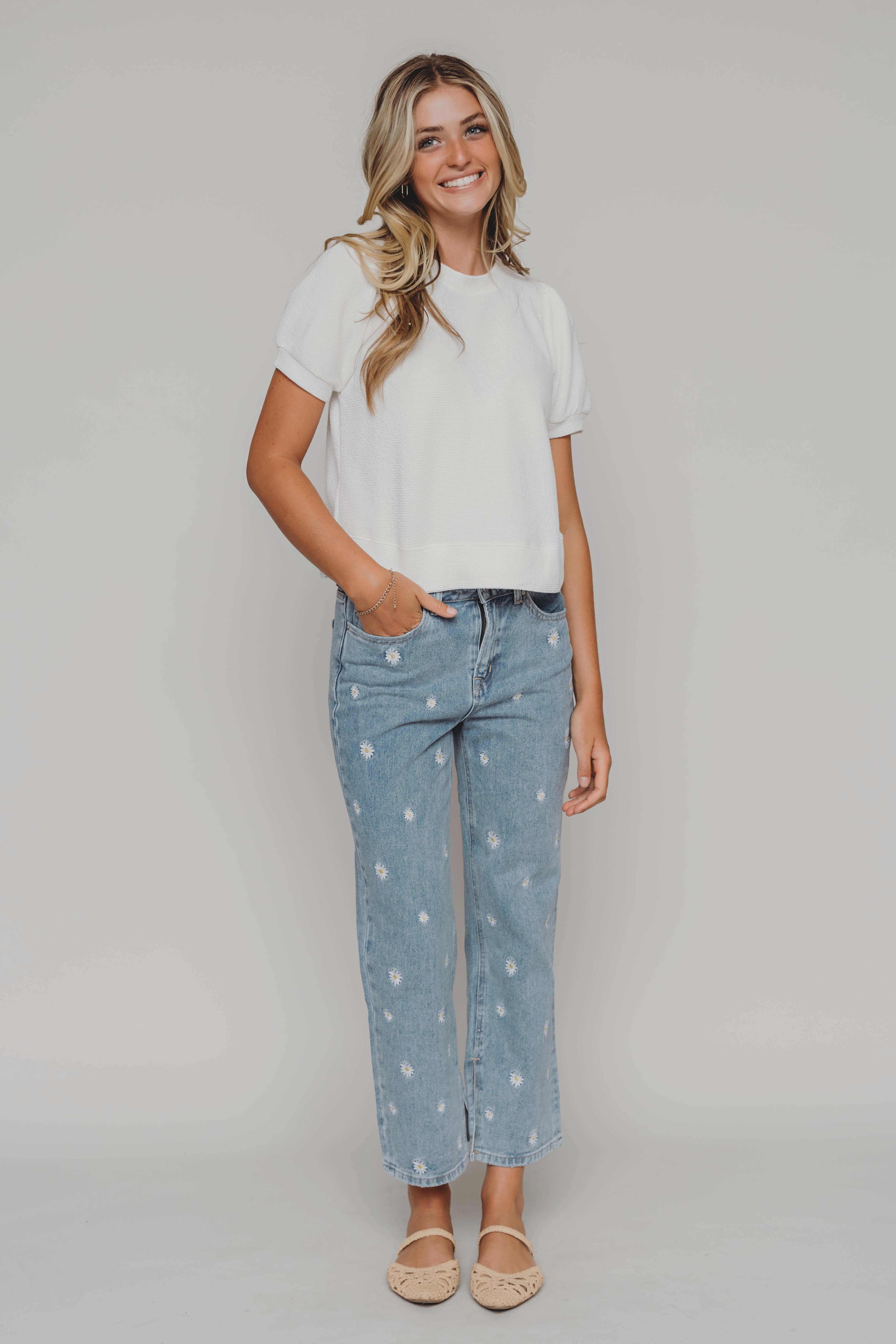 Mindy White Textured Knit Top