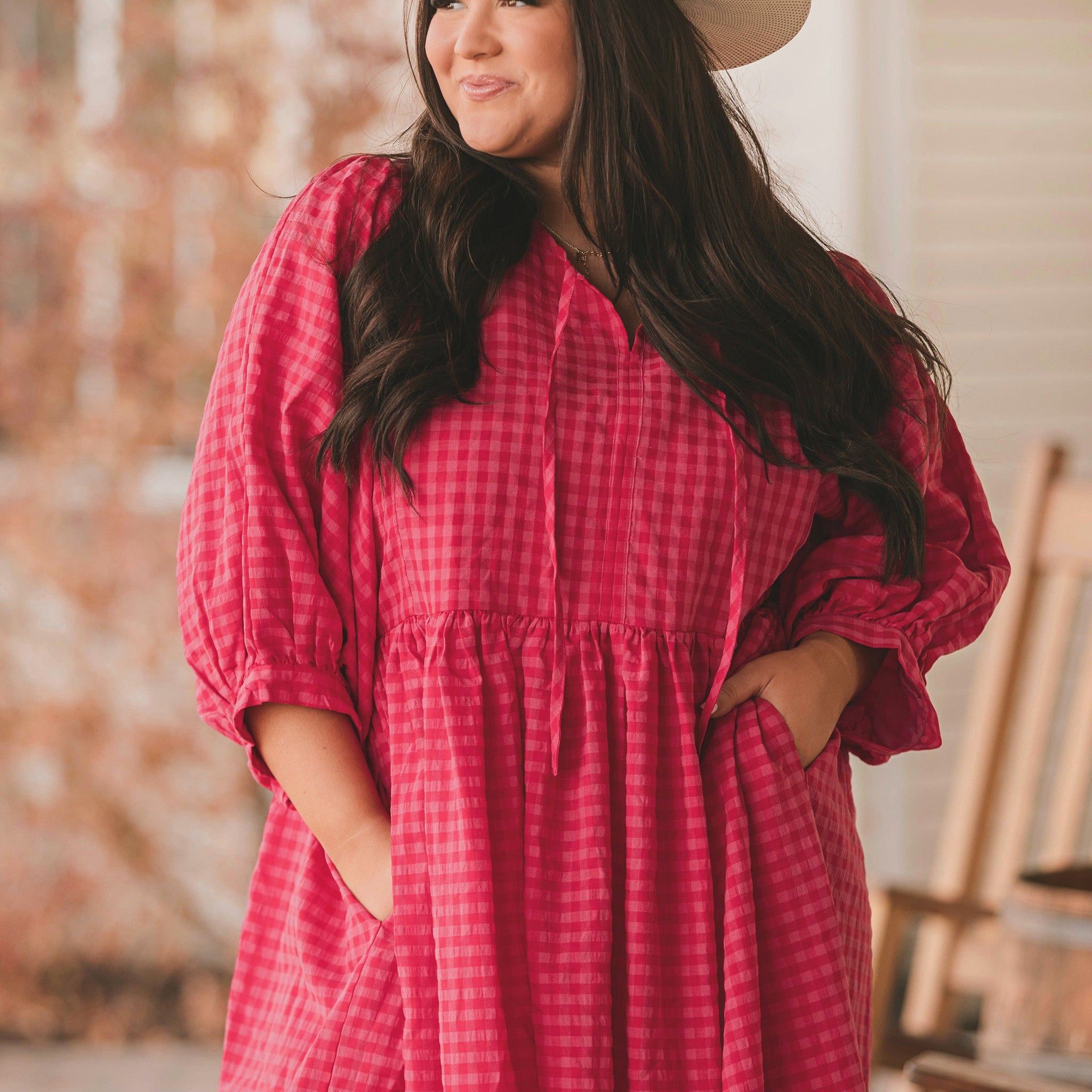Alexa Hot Pink Gingham Dress - MCO - Maternity Friendly
