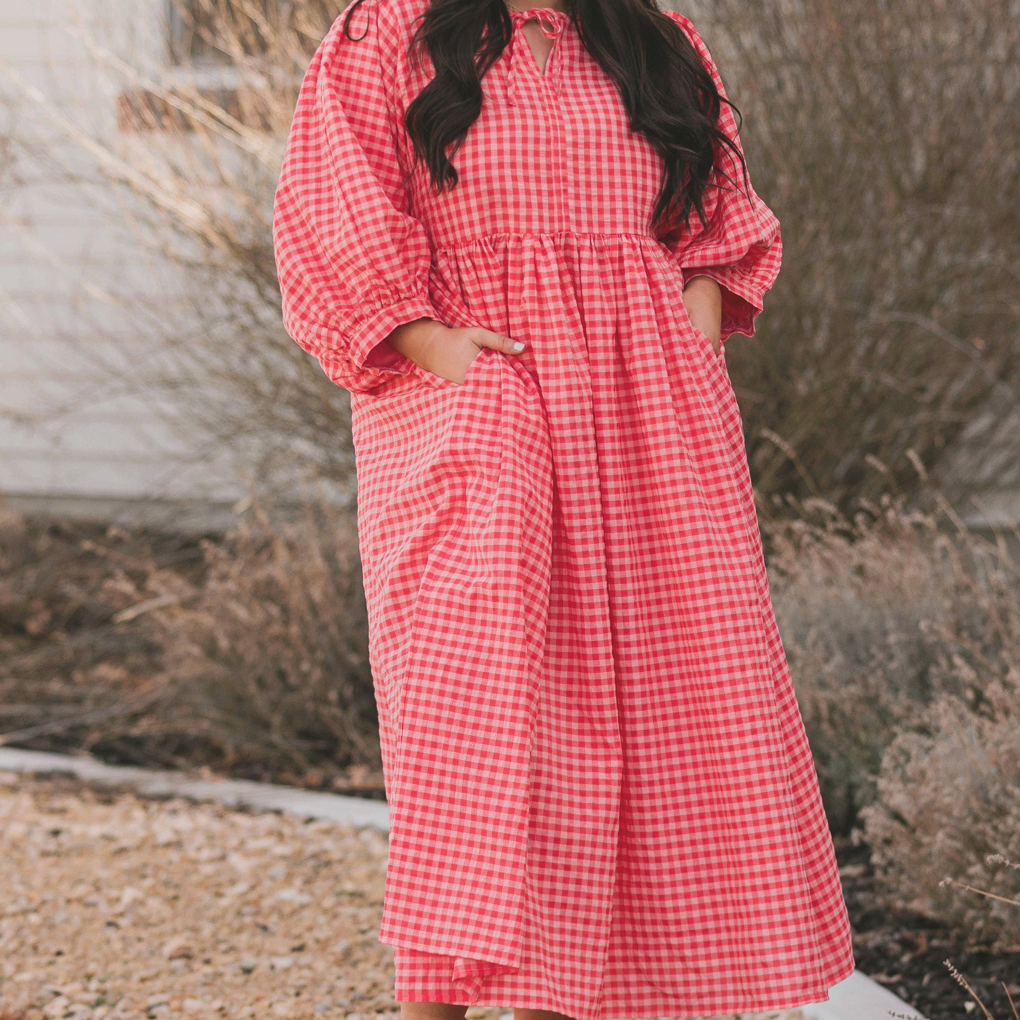 Alexa Coral Gingham Dress - MCO - Maternity Friendly