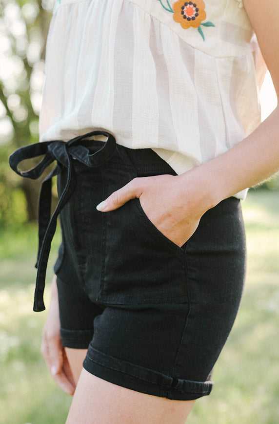 Remi Black High Waist Tie Shorts - FINAL SALE