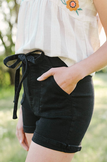 Remi Black High Waist Tie Shorts - FINAL SALE