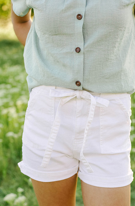 Remi White High Waist Tie Shorts - FINAL SALE
