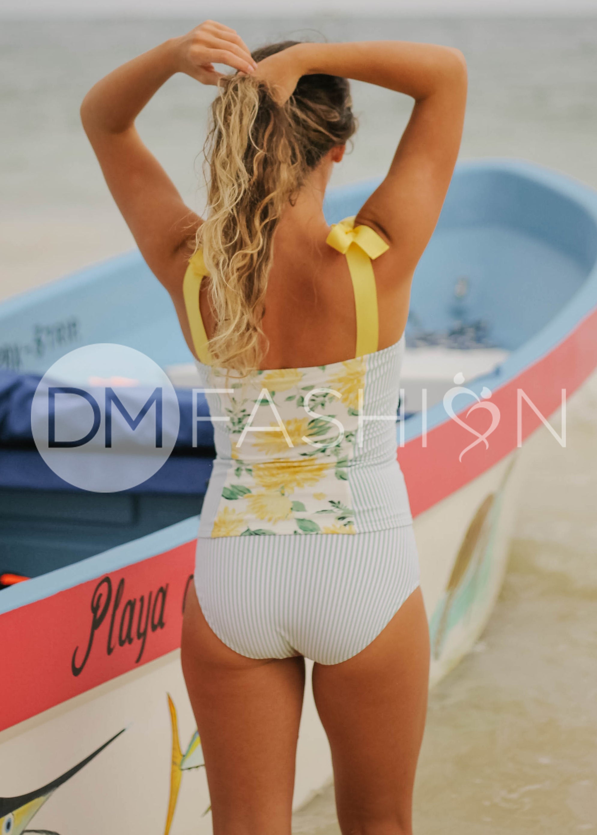 Panel Square Neck Tankini Top - Autumn Blossom Stripes - FINAL SALE - LOW STOCK