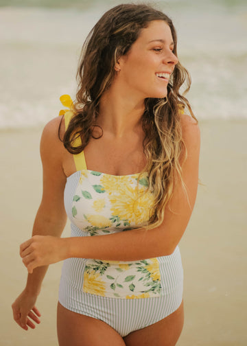 Panel Square Neck Tankini Top - Autumn Blossom Stripes - FINAL SALE - LOW STOCK