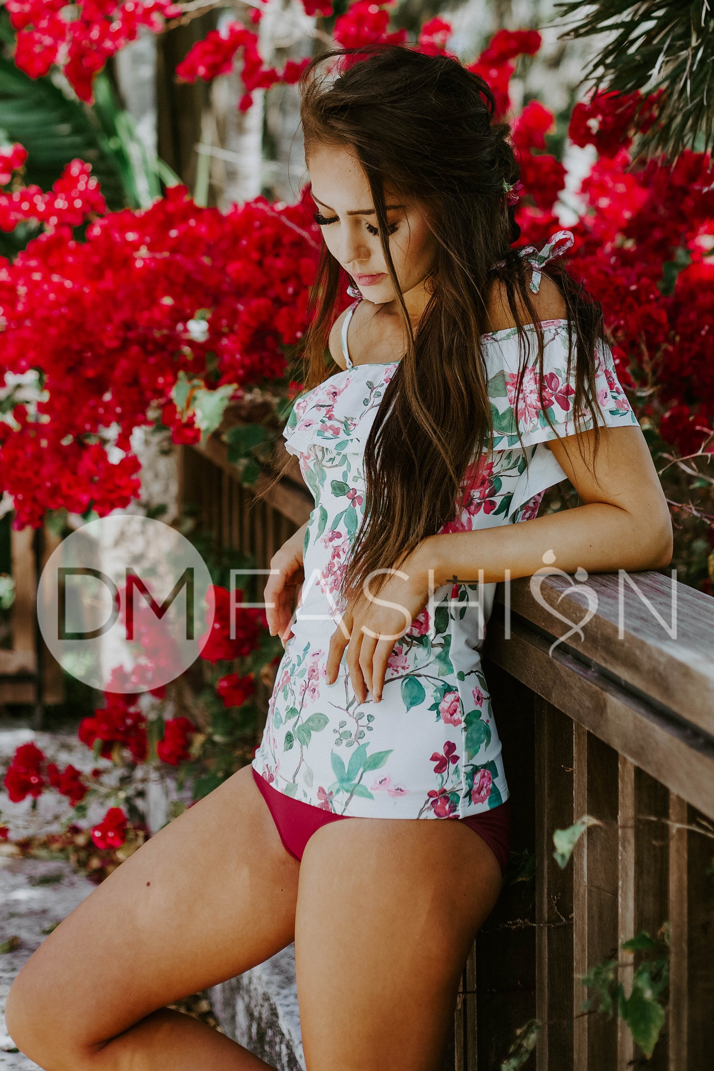 Off The Shoulder Double Ruffle Tankini Top - Dahlila Rose - FINAL SALE