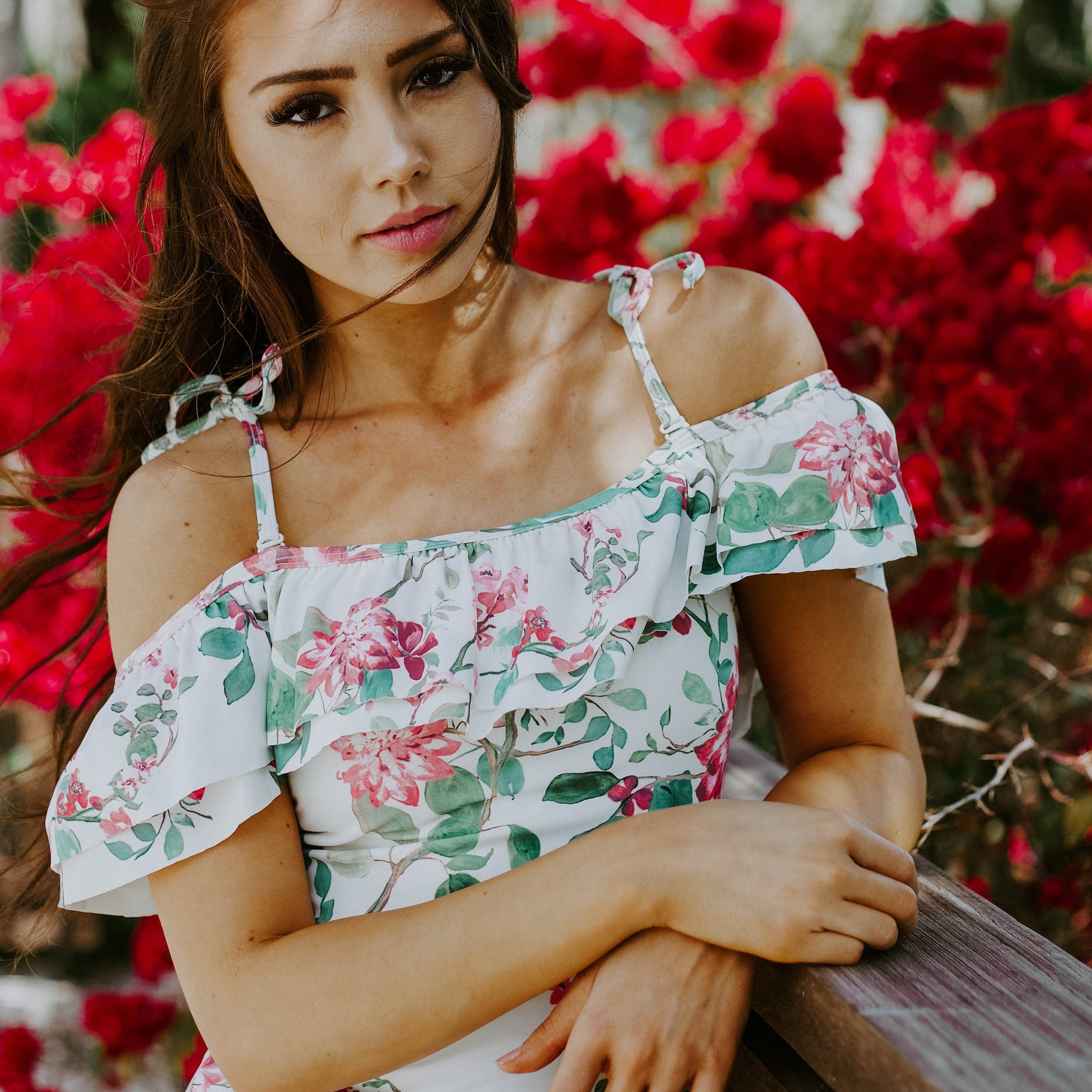 Off The Shoulder Double Ruffle Tankini Top - Dahlila Rose - FINAL SALE