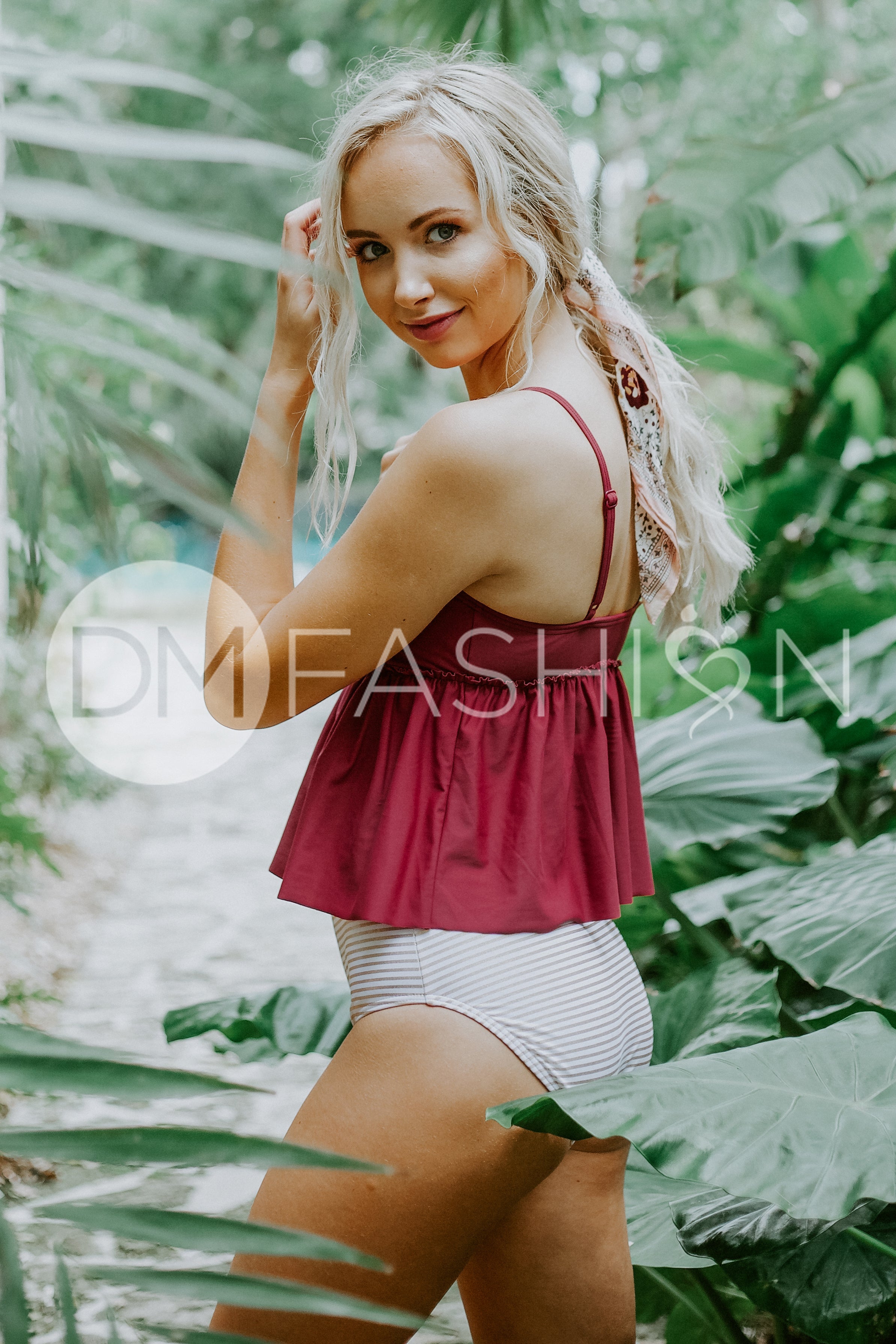 V Peplum Tankini Top - Red Plum - FINAL SALE