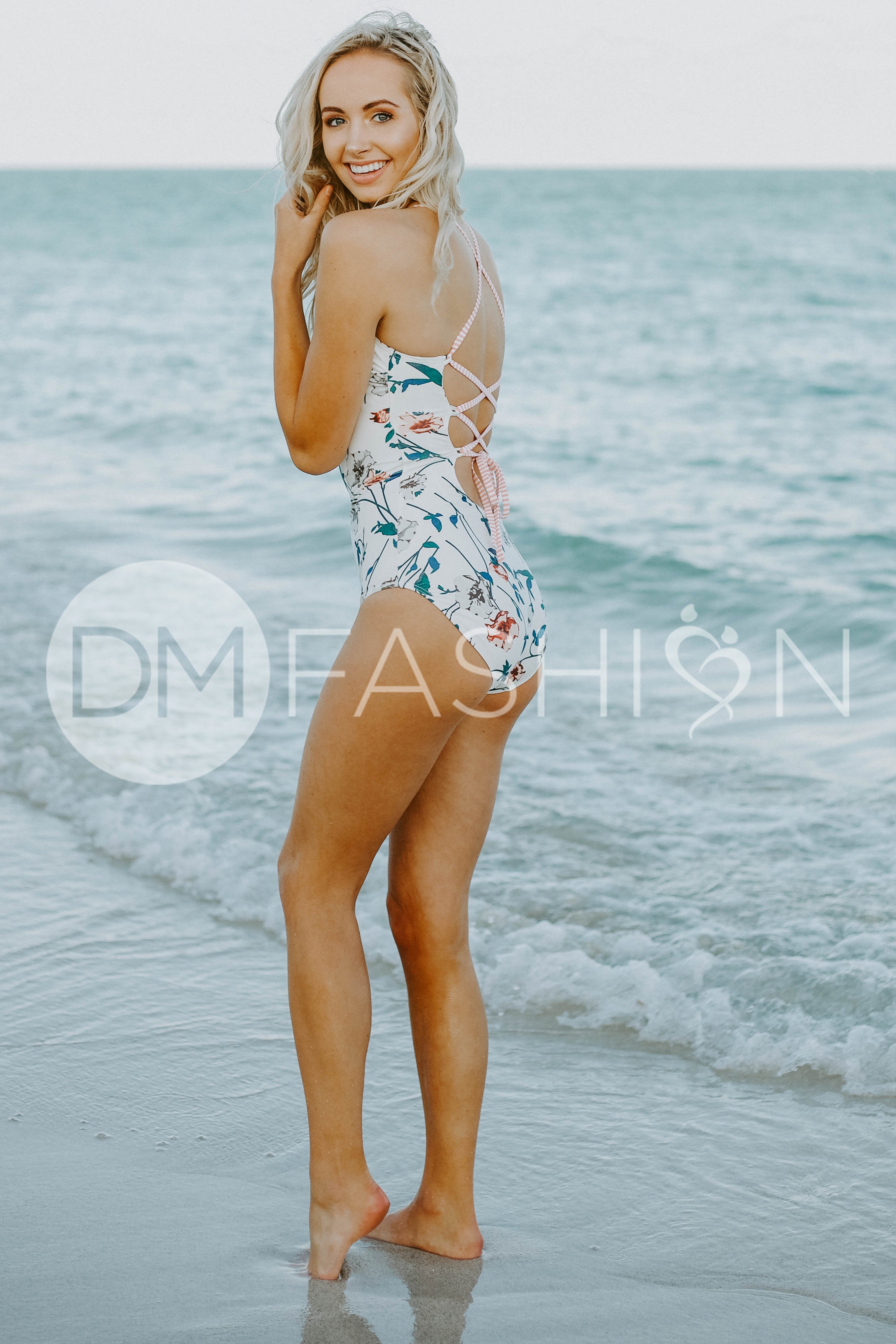 Lace Up One Piece - Dusty Pink Waterfall Stripes - FINAL SALE - LOW STOCK