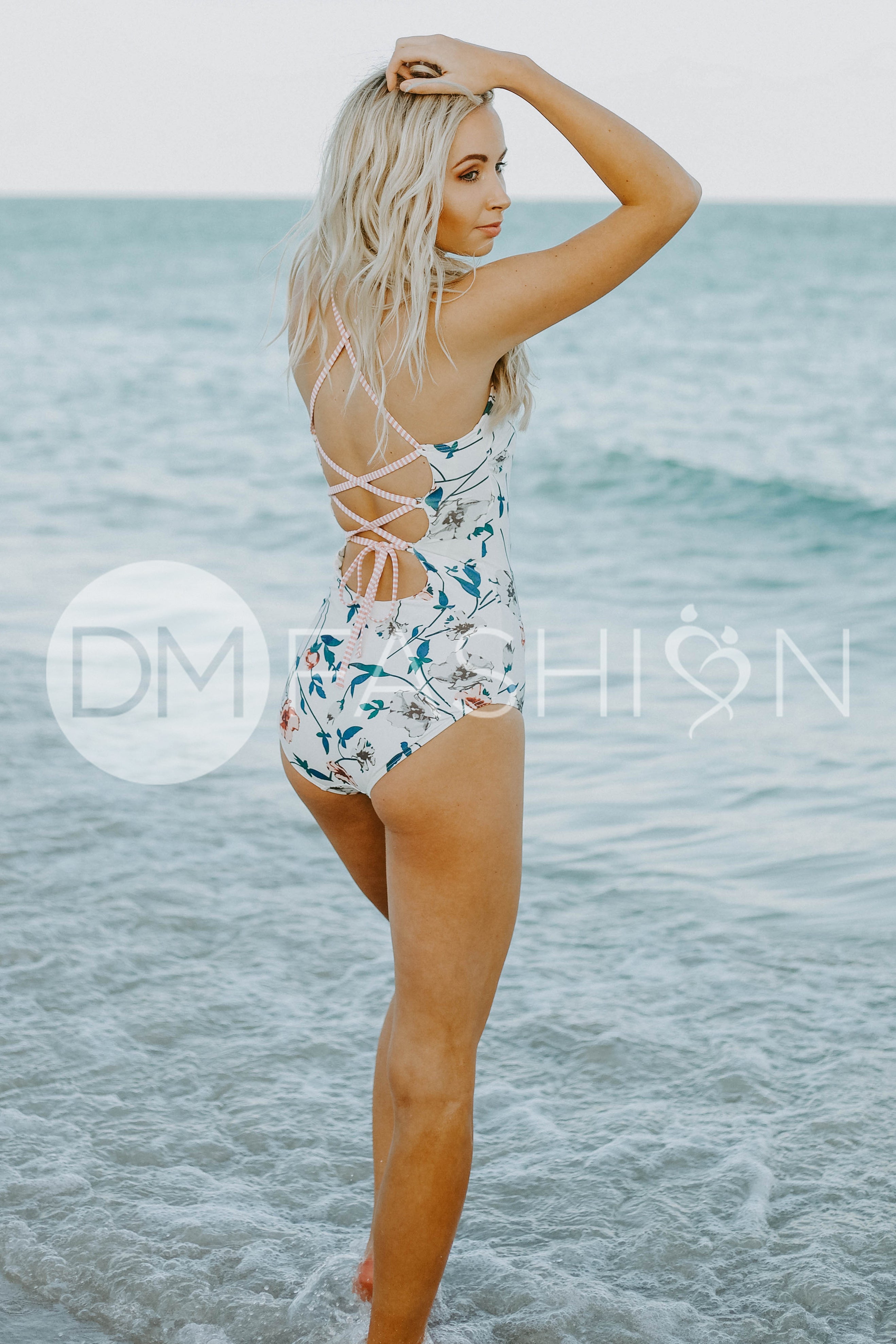 Lace Up One Piece - Dusty Pink Waterfall Stripes - FINAL SALE - LOW STOCK