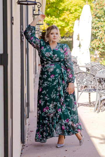 Melanee Pine Floral Wrap Dress - DM Exclusive - Maternity Friendly - Nursing Friendly - Restocked