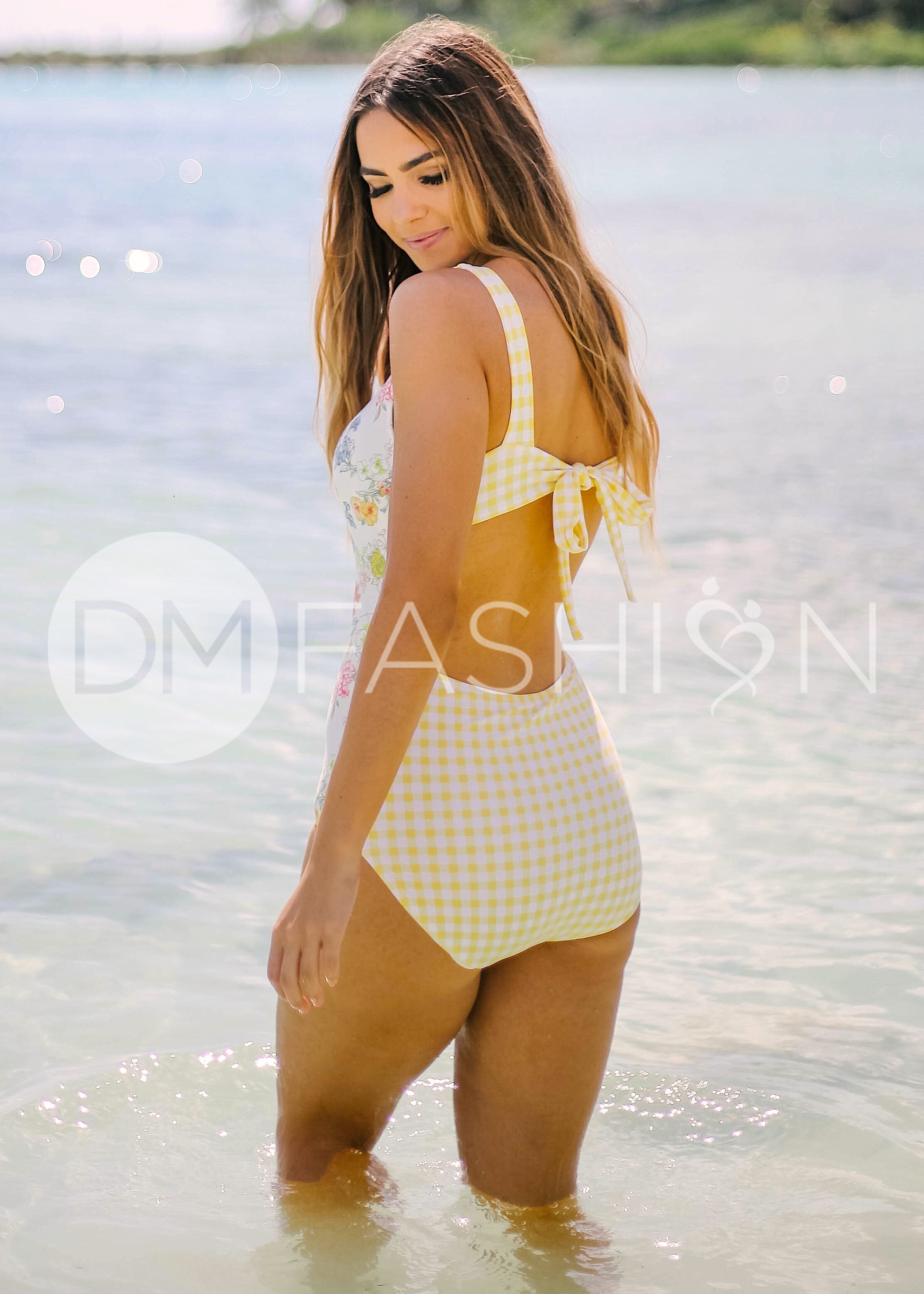 Scoop Neck Back Tie One Piece - Victorian Garden Gingham - FINAL SALE - LOW STOCK