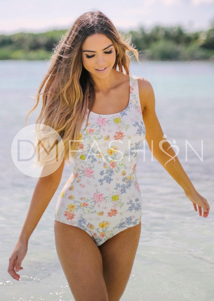 Scoop Neck Back Tie One Piece - Victorian Garden Gingham - FINAL SALE - LOW STOCK