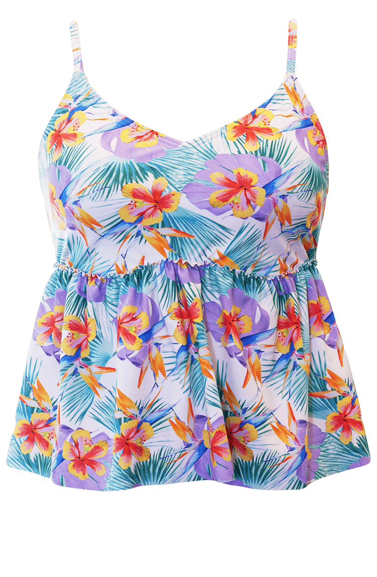 V Peplum Tankini Top - Palm Floral - FINAL SALE