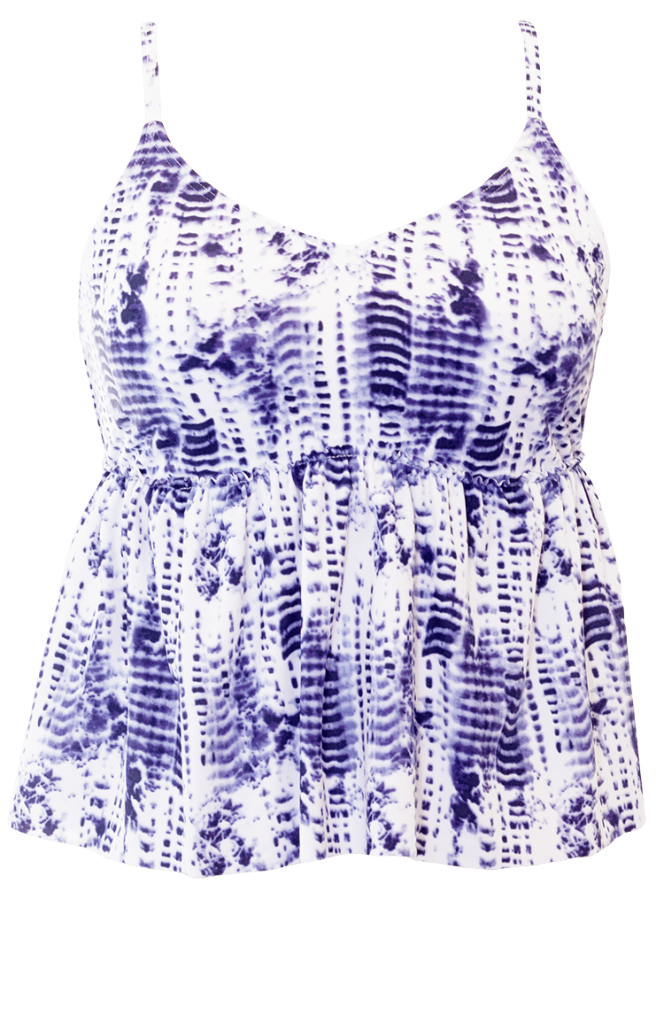 V Peplum Tankini Top - Navy Tie Dye - FINAL SALE