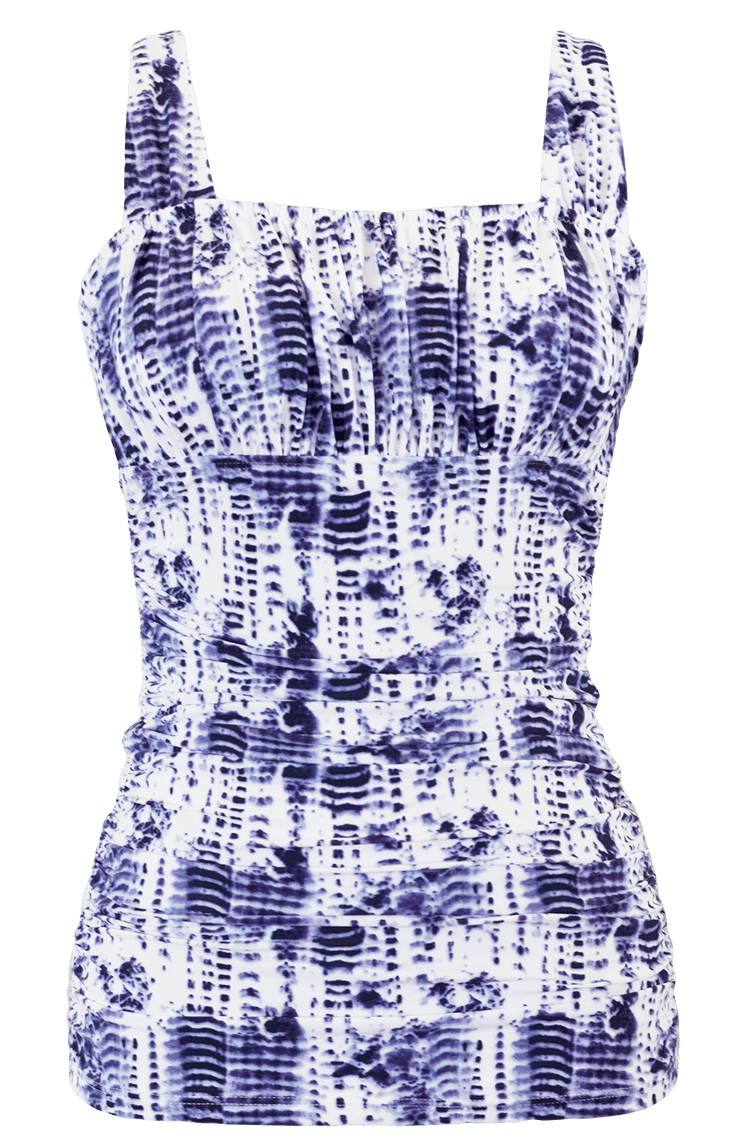 Ruched Square Tankini Top - Navy Tie Dye - FINAL SALE - LOW STOCK