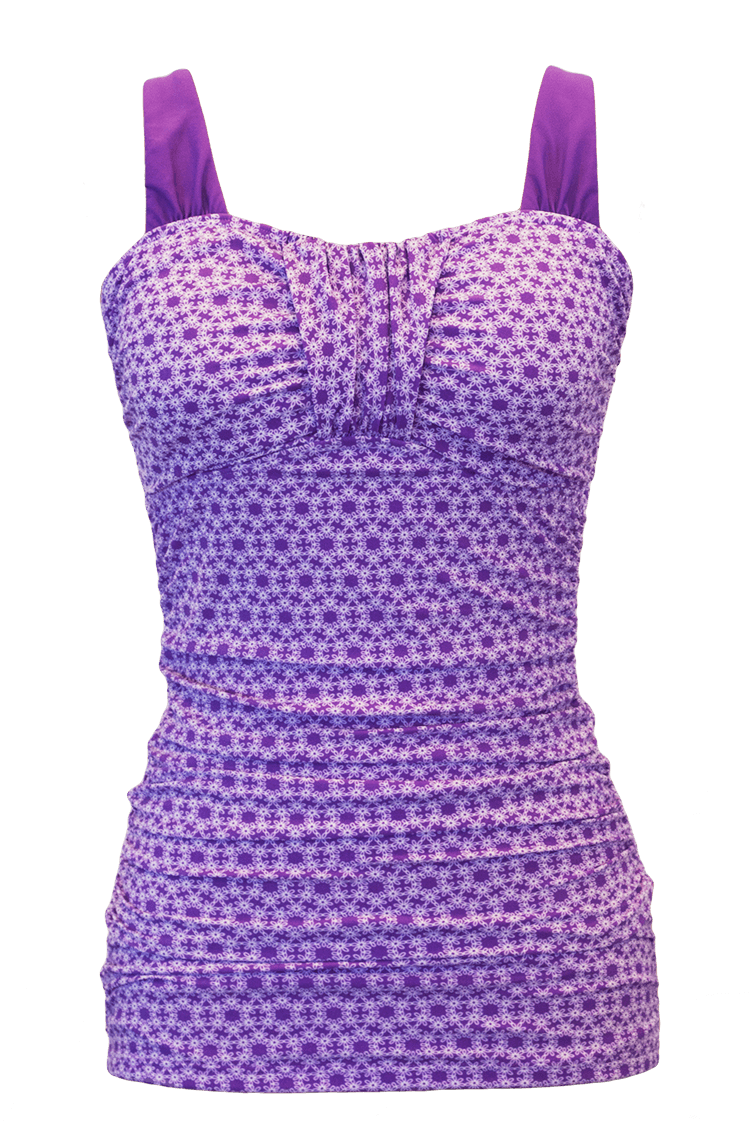 Ruched Bandeau Tankini Top - Purple Daisy Chain - FINAL SALE