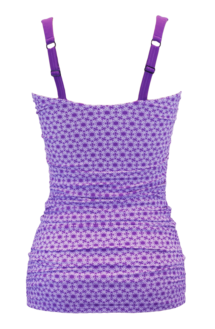 Ruched Bandeau Tankini Top - Purple Daisy Chain - FINAL SALE