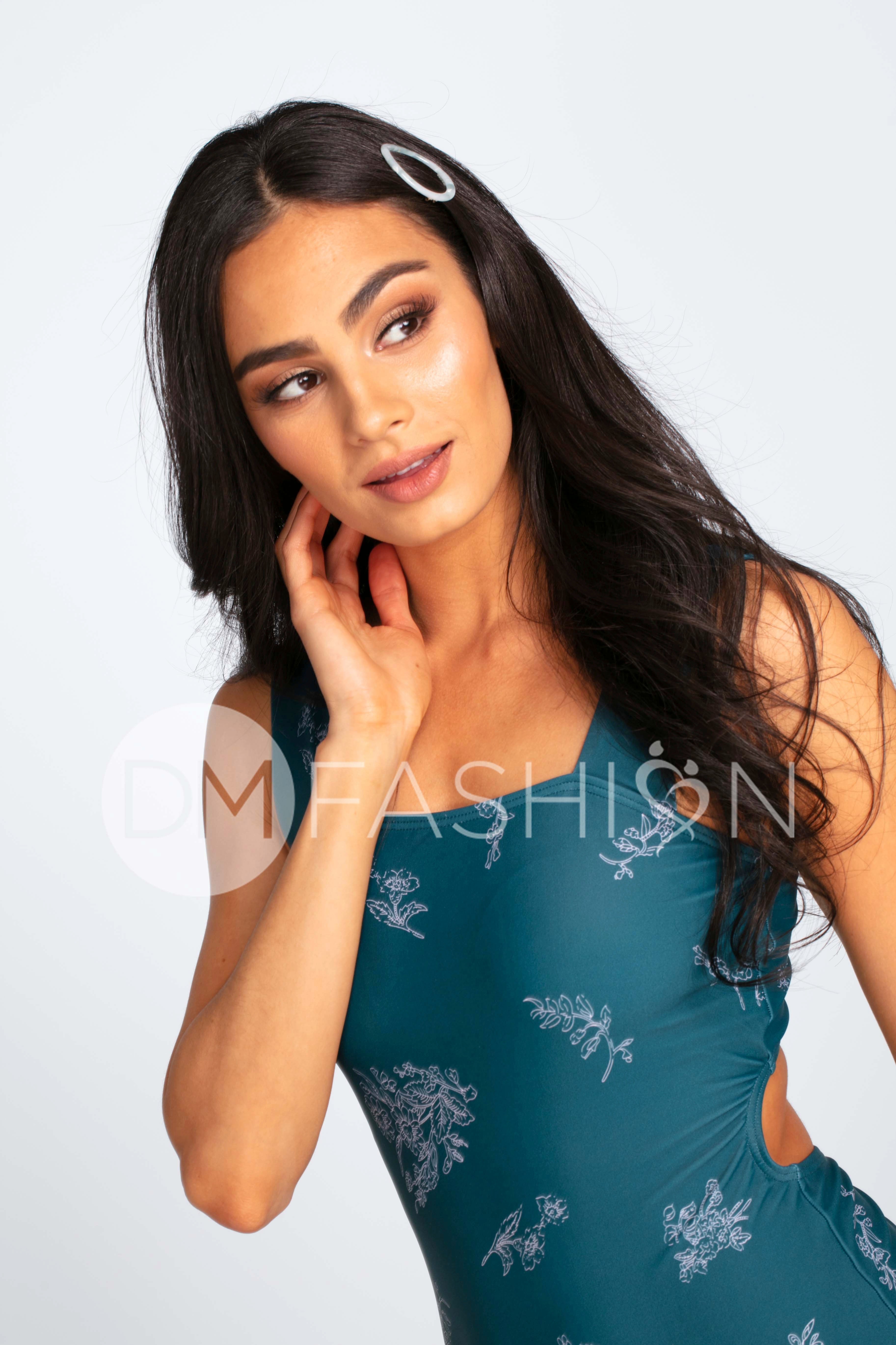 Square Neck One Piece - Teal Etched Floral