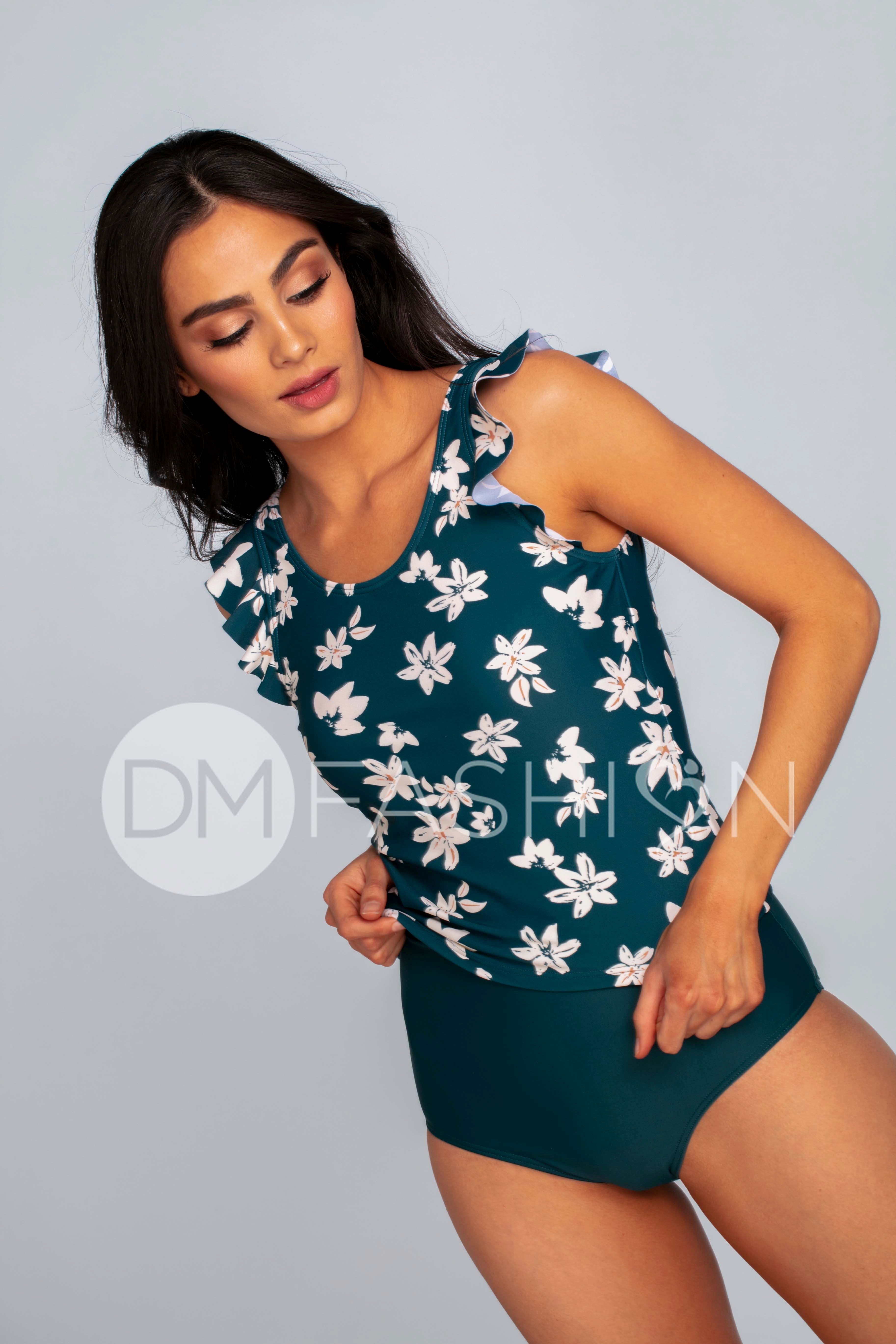 Ruffle V Back Midkini Top - Fiji Floral