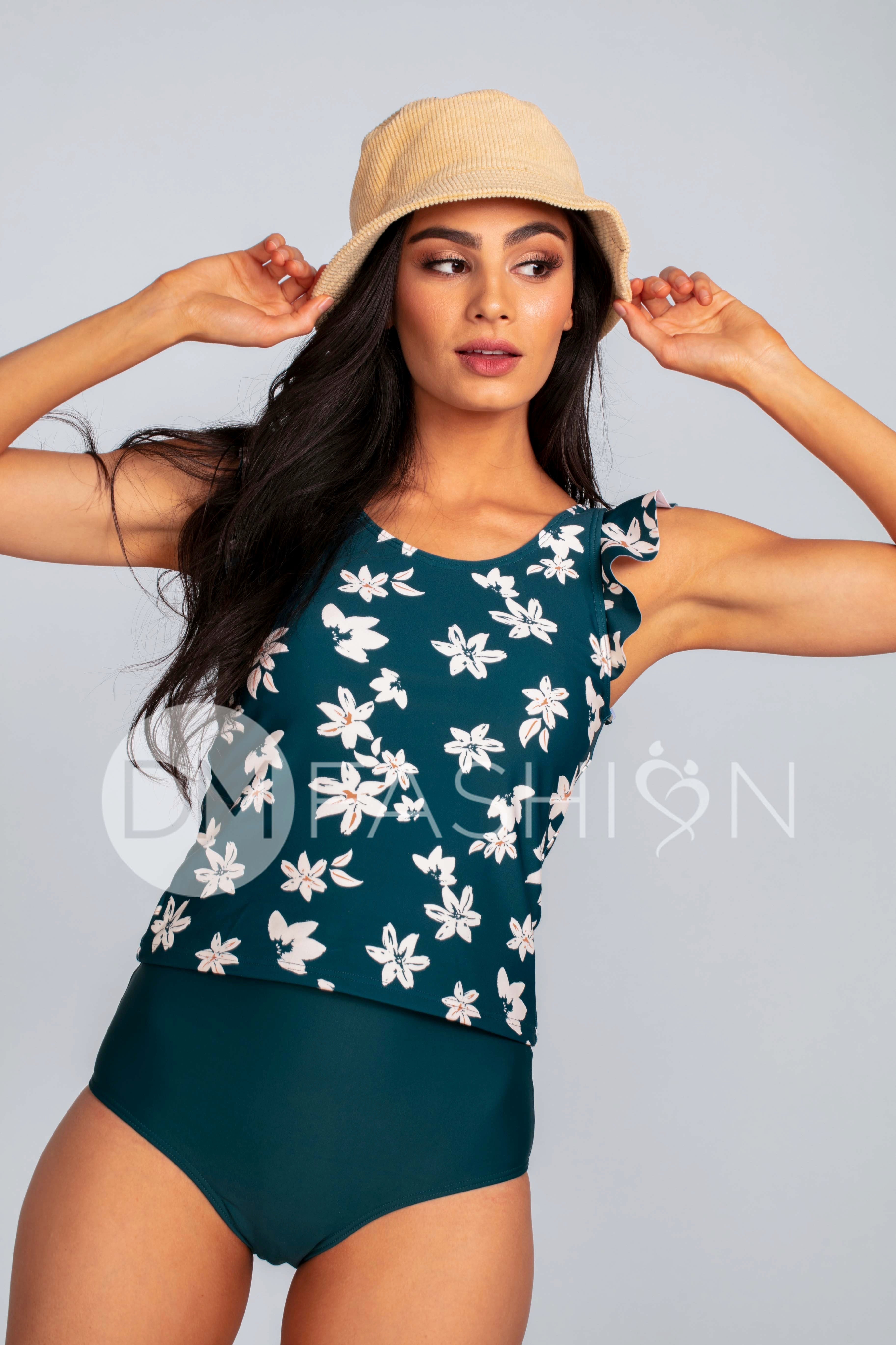 Ruffle V Back Midkini Top - Fiji Floral