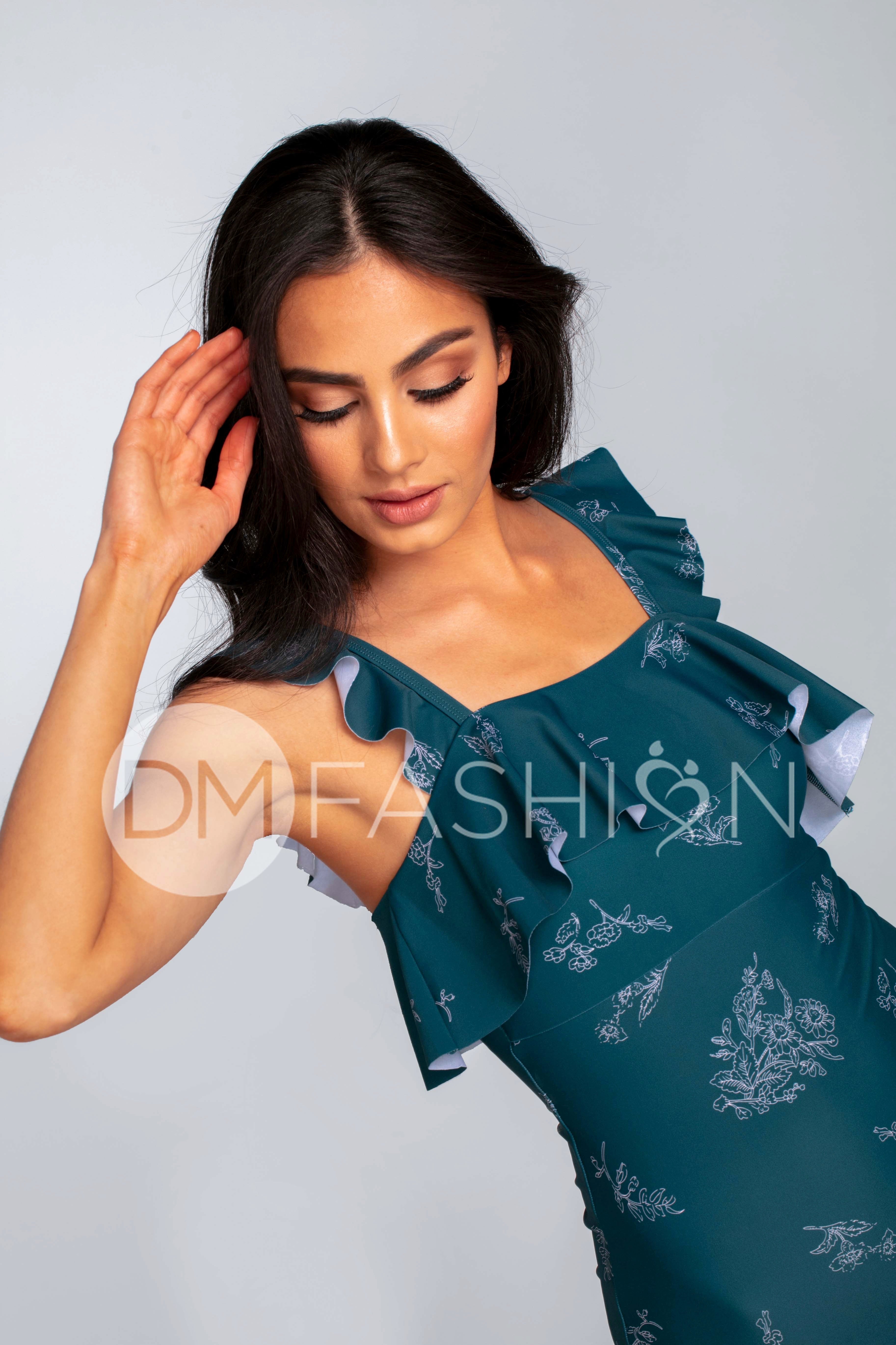 Waterfall One Piece - Teal Etched Floral