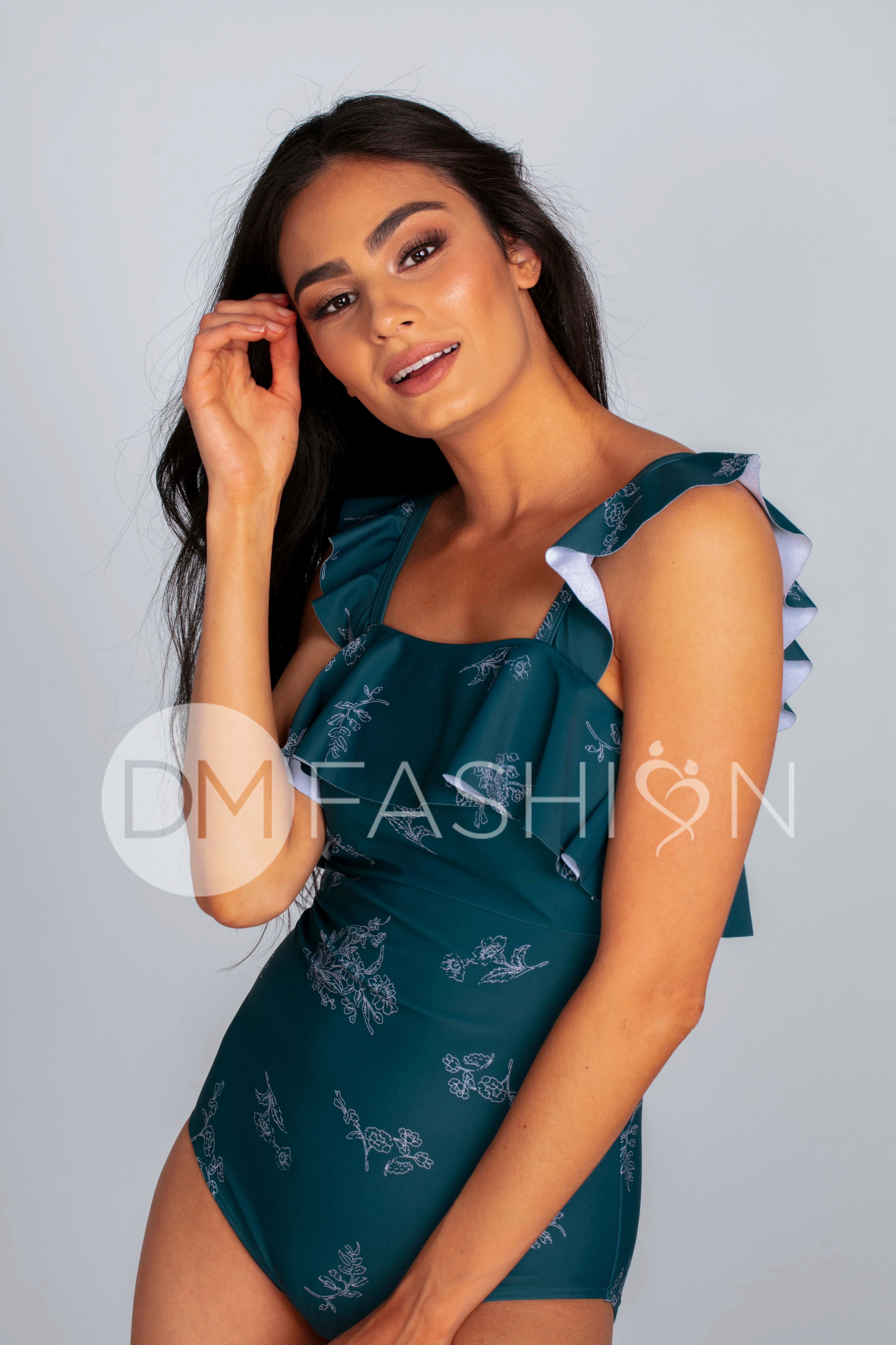 Waterfall One Piece - Teal Etched Floral