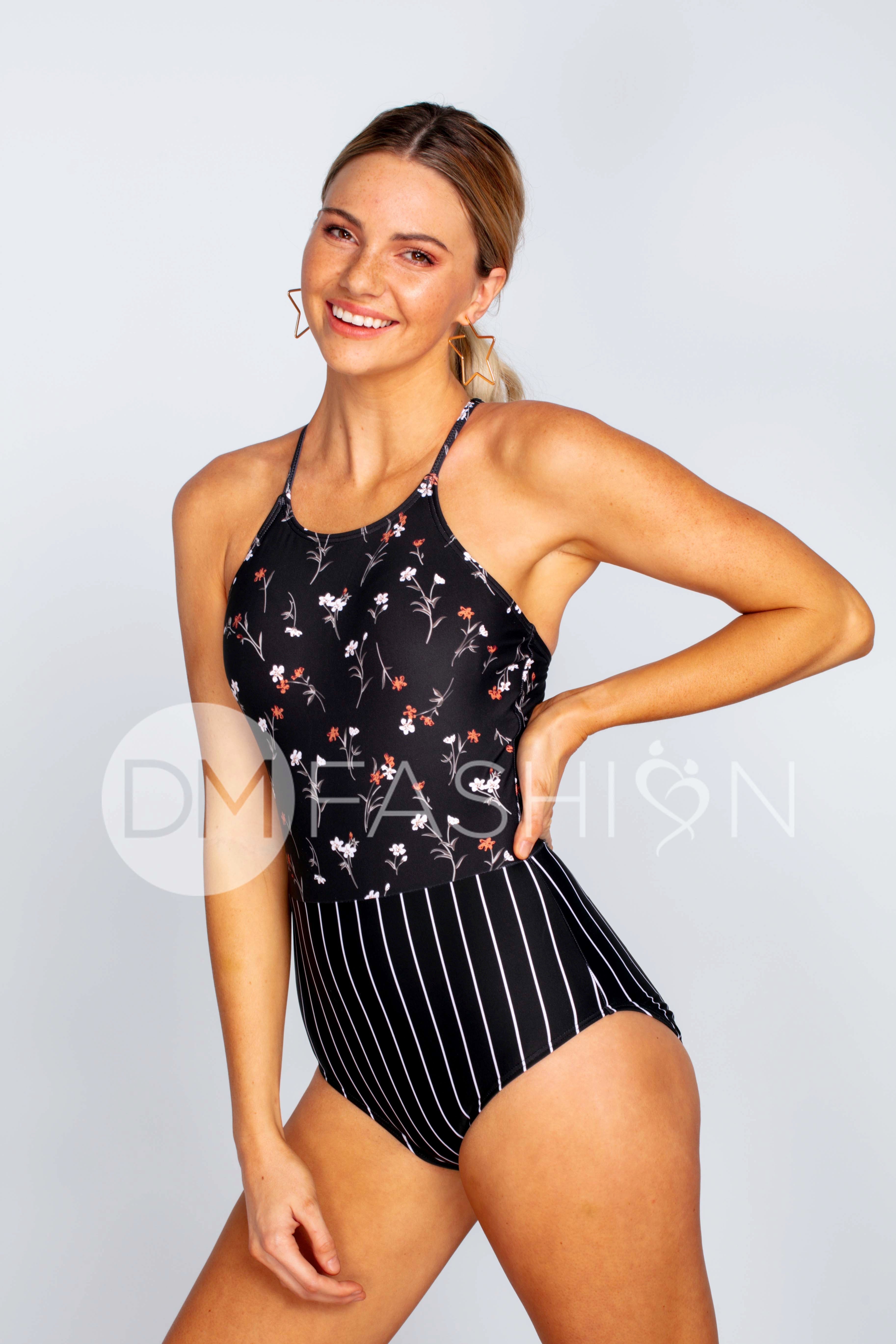 Sailor Back One Piece - Pinstripe Midnight Blossoms