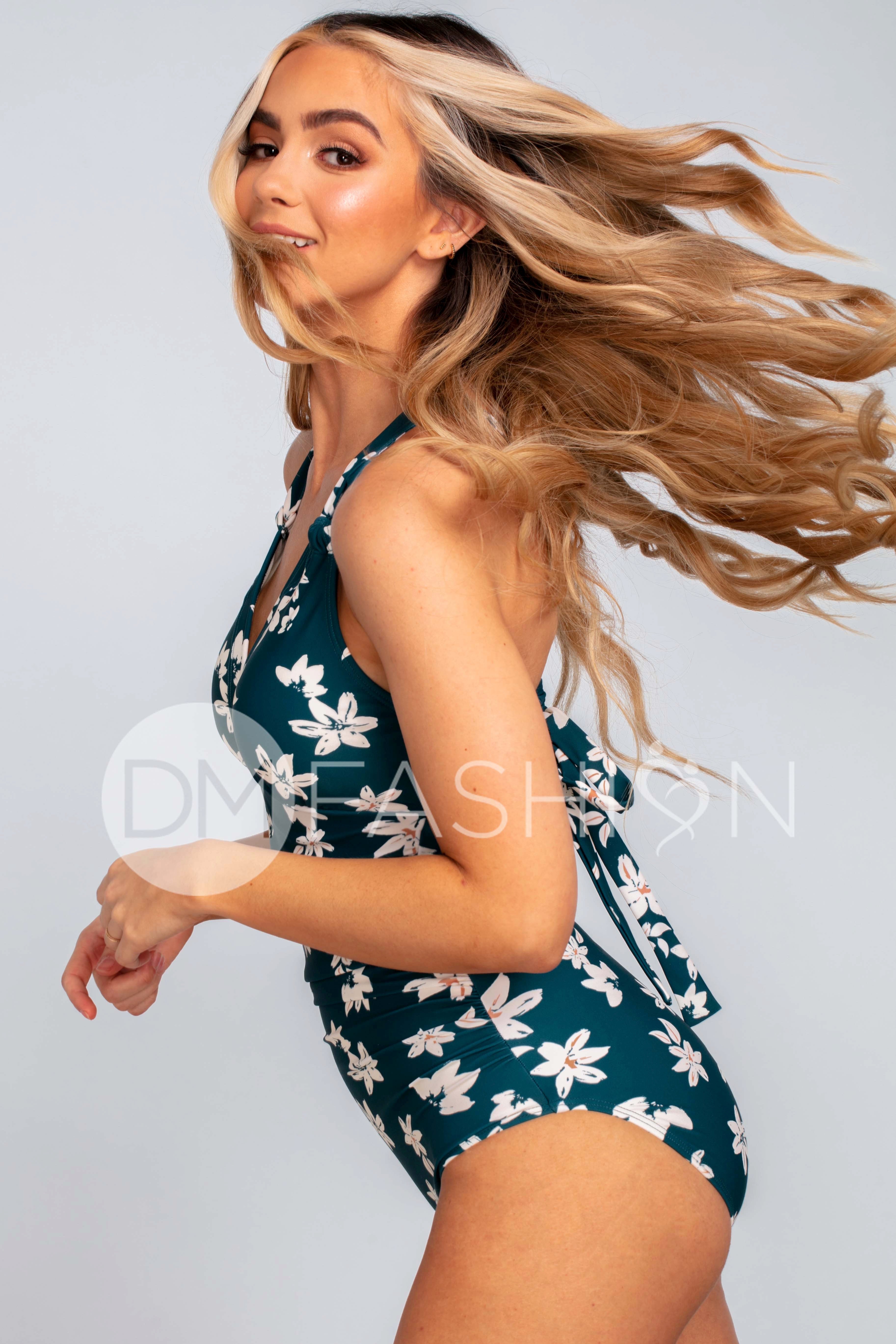 Ruched V-Neck One Piece - Fiji Floral