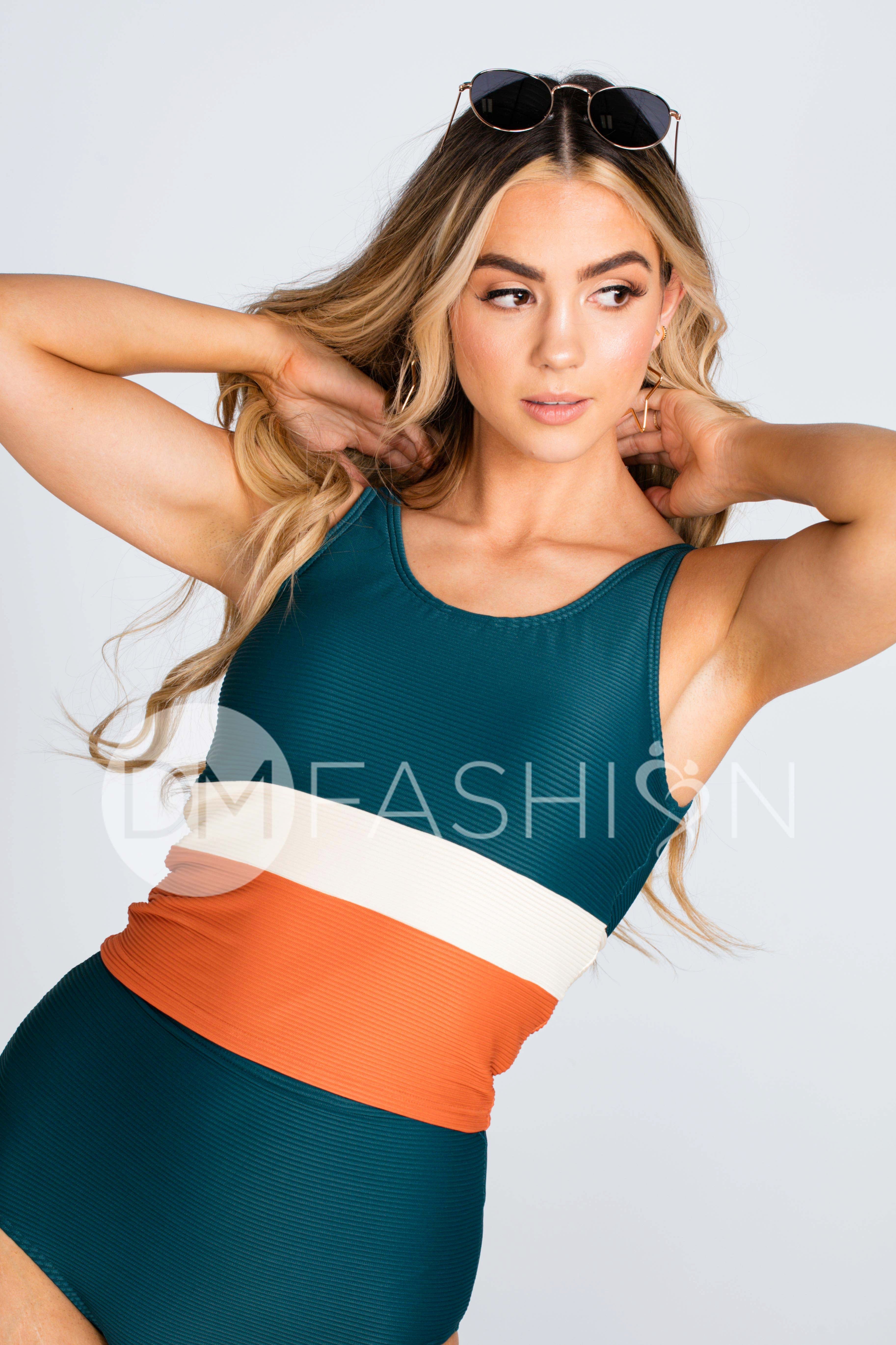 V Back Color Block Midkini Top - Jungle Ribbed