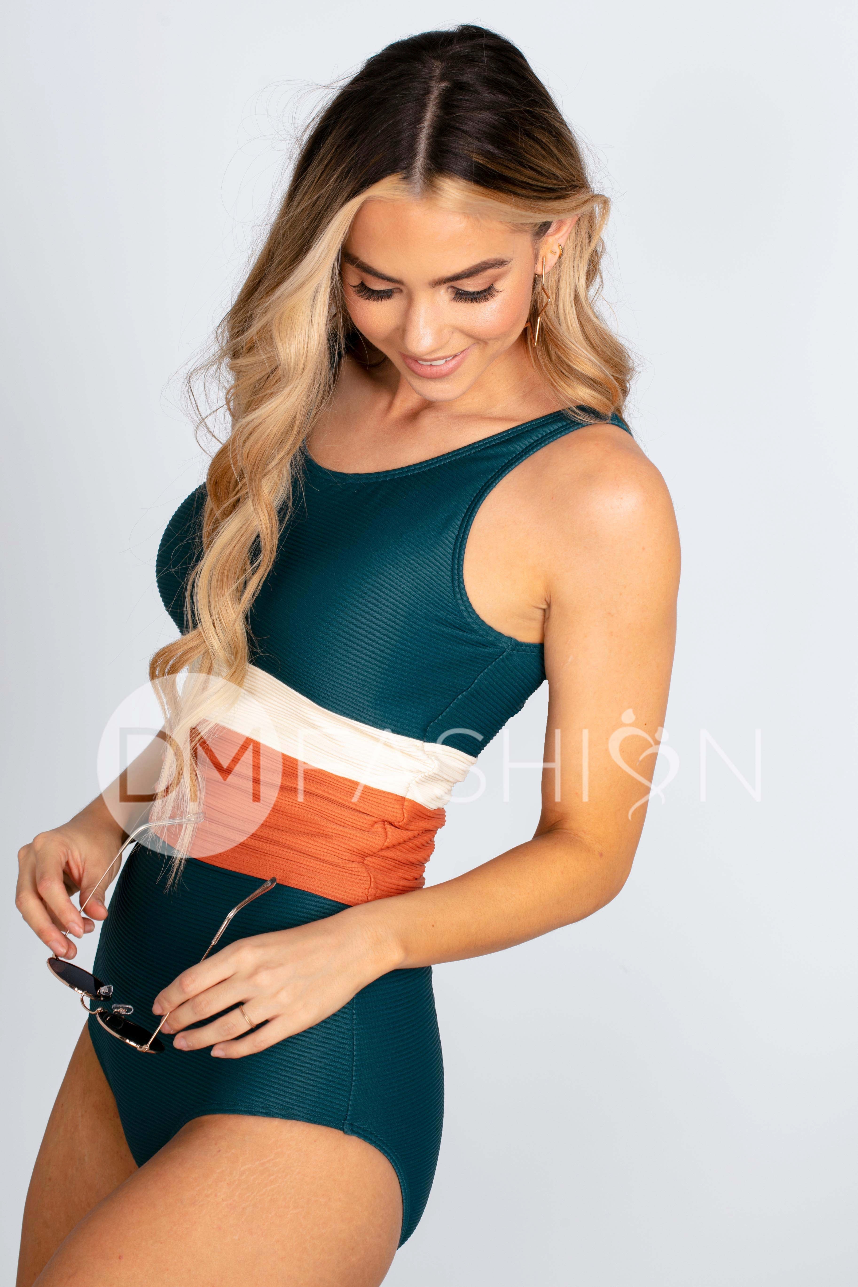 V Back Color Block Midkini Top - Jungle Ribbed