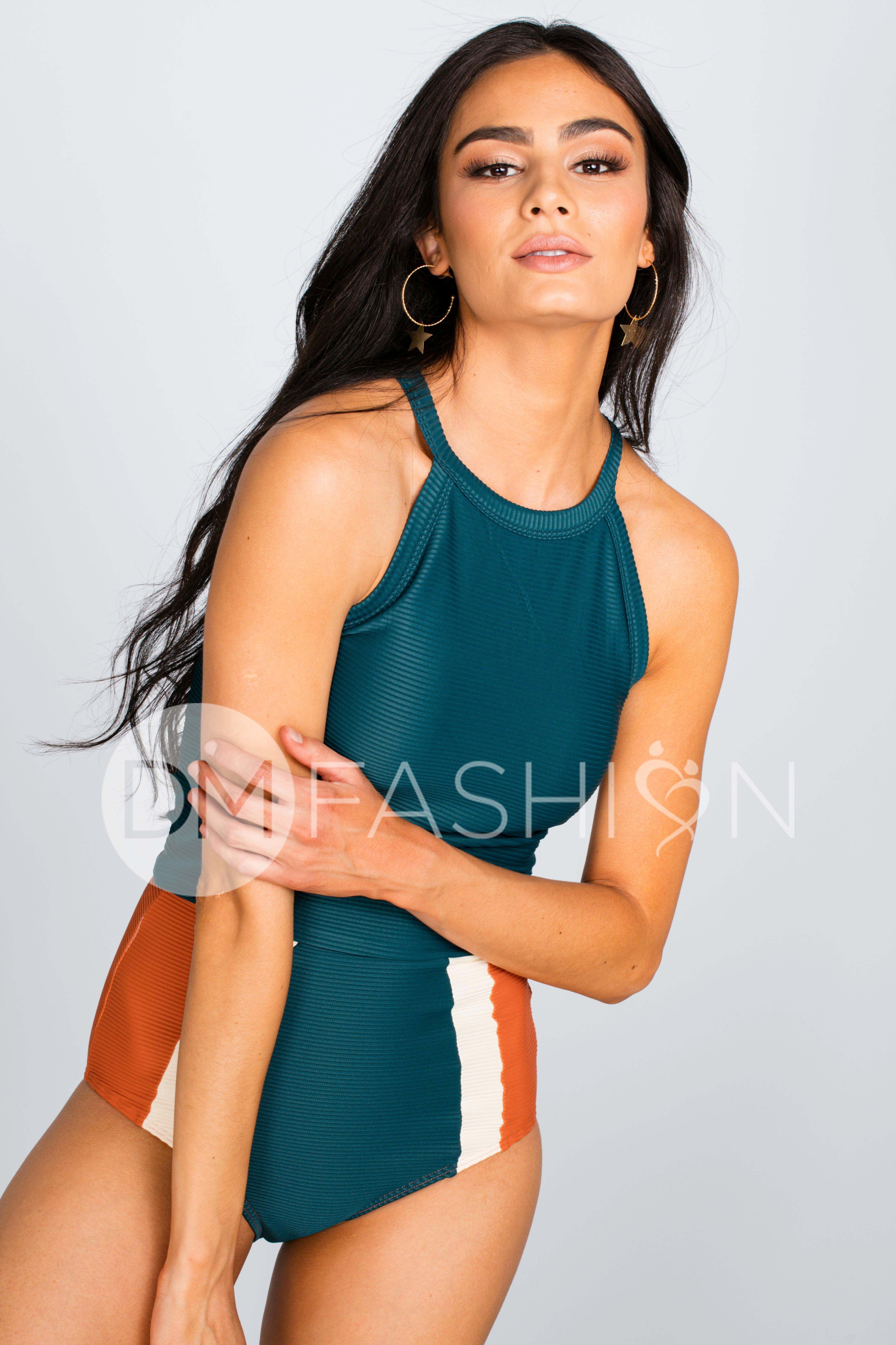 Ribbed Midkini Top - Teal