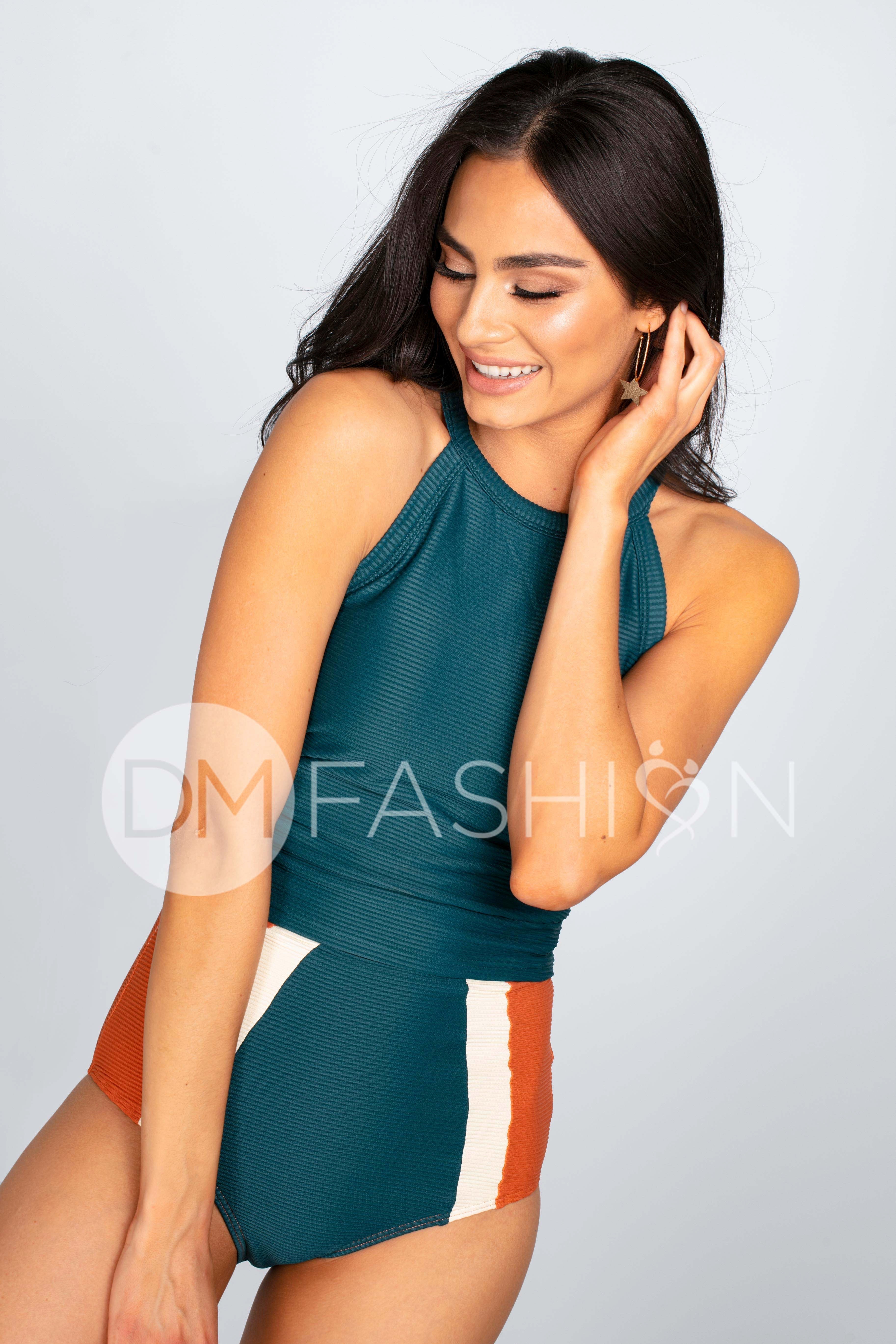 Ribbed Midkini Top - Teal