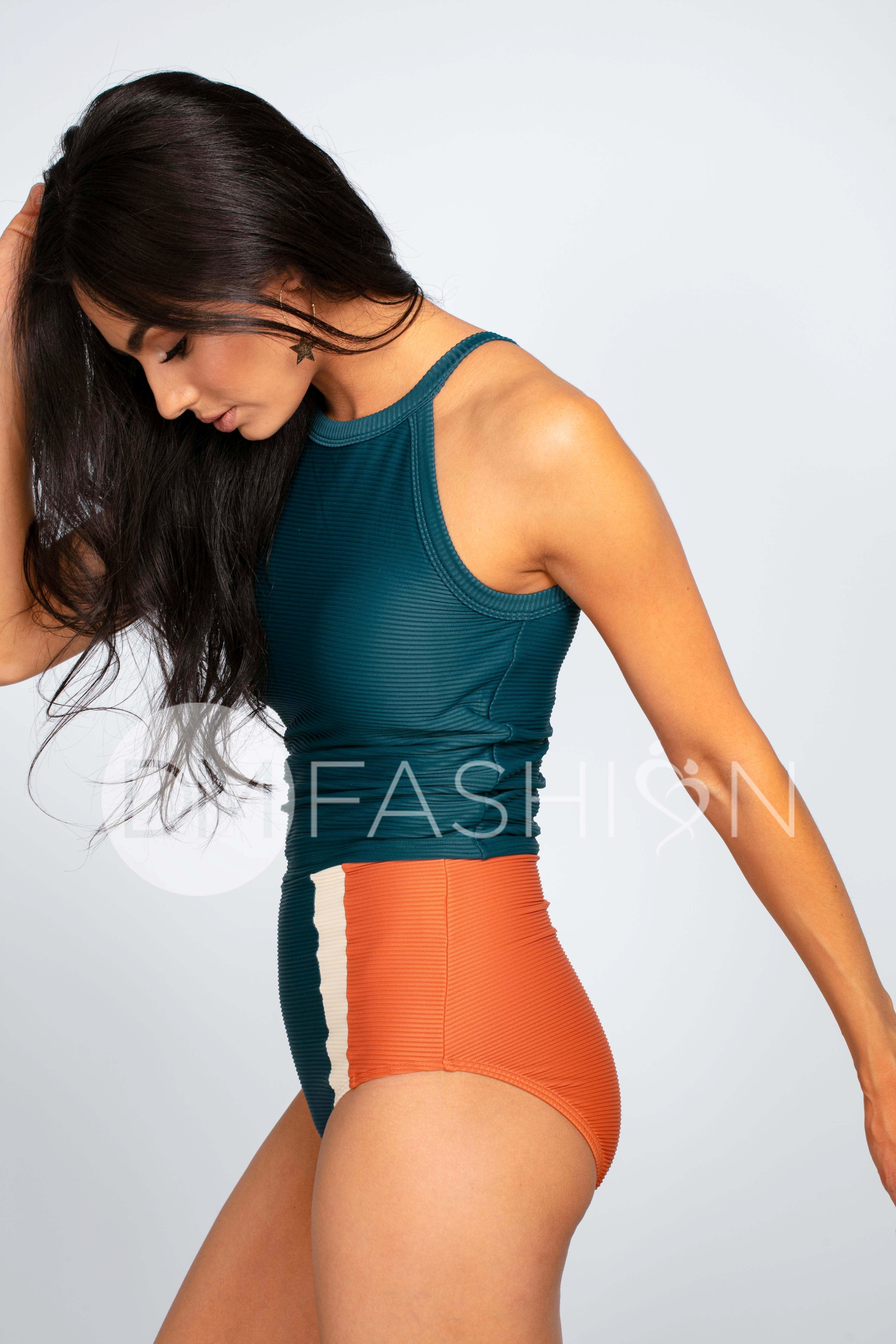 Ribbed Midkini Top - Teal